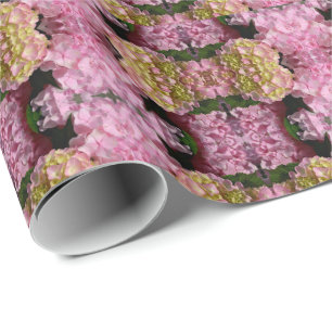 Pink Cream Hydrangeas yellow pink green floral  Wrapping Paper