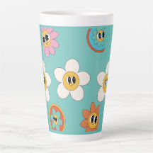 pink cream illustration retro flower latte mug