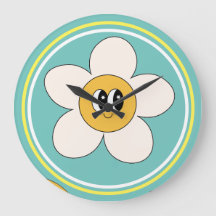 pink cream illustration retro flower wall clock.