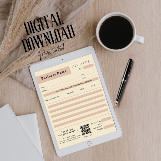 Pink Cream Invoice Sales Receipt Small Business Card (service invoice no logobusiness servicesqr codescan to paypaid invoice form)