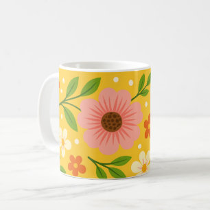 Pink, cream & Orange Flowers with Green Leaves Coffee Mug