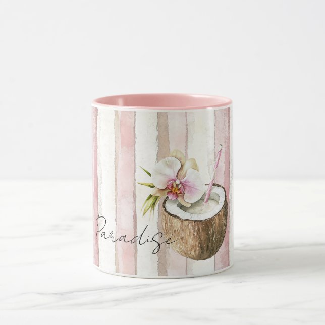 Pink Cream Paradise Tropical Coconut Orchid Flower Mug (Center)
