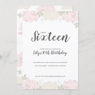 Pink & Cream Peonies Sweet 16 Birthday Party Invitation