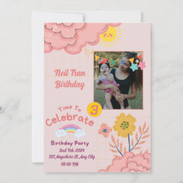 Pink Cream Purple Minimalist Baby invit with Photo Invitation