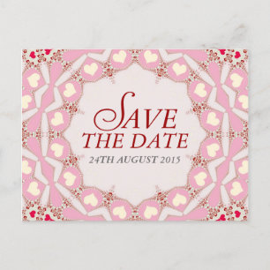 Pink Cream Red Hearts Save the Date Postcard