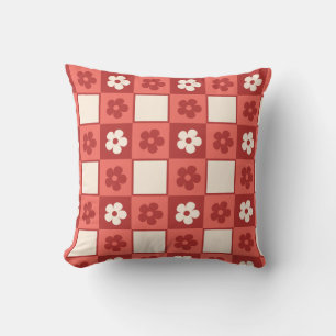 Pink & Cream Retro Floral Chequerboard Cushion