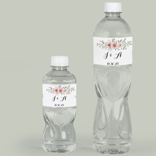 Pink Cream Roses Graphic Floral Design  Water Water Bottle Label (Creator Uploaded)