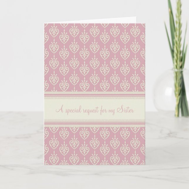 Pink Cream Sister Maid of Honour Invitation Card (Front)