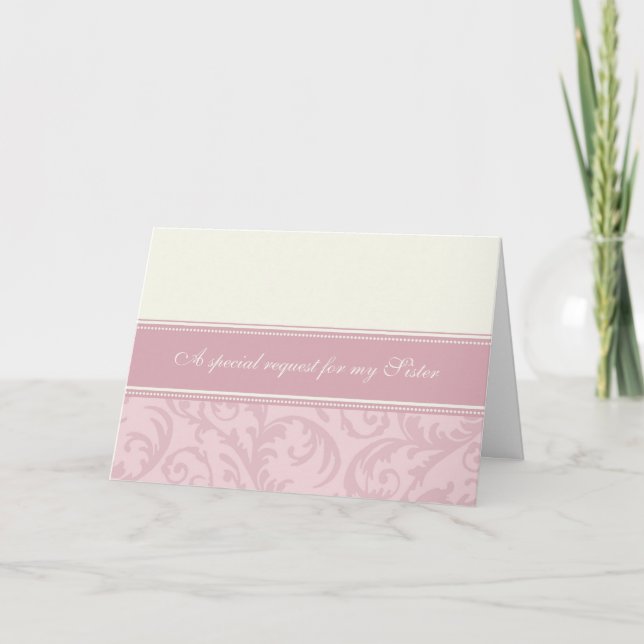 Pink Cream Sister Matron of Honour Invitation Card (Front)
