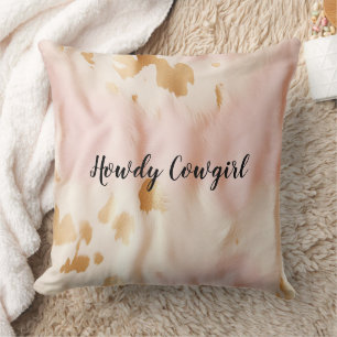 Pink Cream Southwest Cowgirl Cowhide Cushion