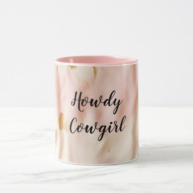 Pink Cream Southwest Cowgirl Cowhide Mug (Center)