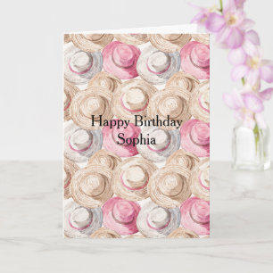 Pink Cream Straw Hats Birthday Card