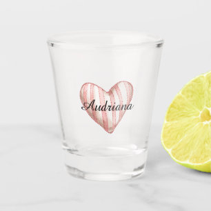 Pink Cream Stripes Heart Shot Glass