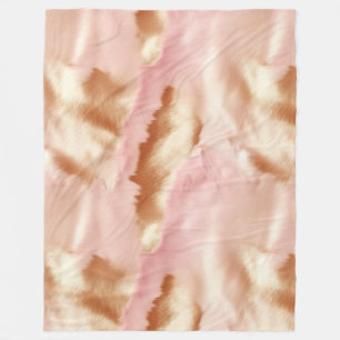 Pink Cream Tan Southwest Cowgirl Cowhide Fleece Blanket