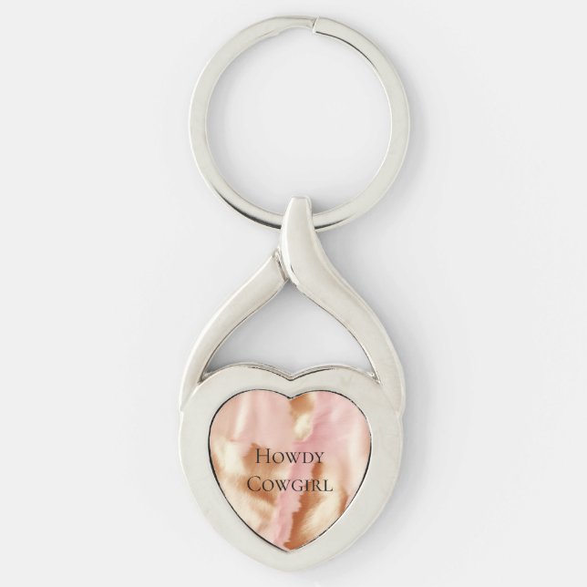 Pink Cream Tan Southwest Cowgirl Cowhide Key Ring (Front)