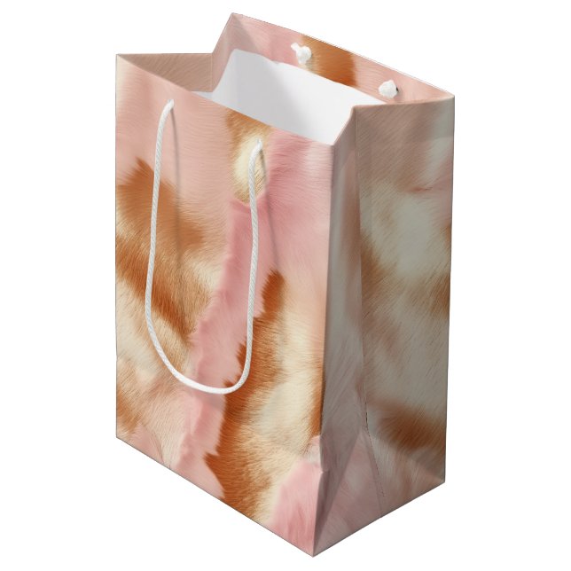Pink Cream Tan Southwest Cowgirl Cowhide Medium Gift Bag (Front Angled)