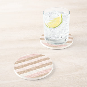 Pink Cream Tan Stripes Coaster
