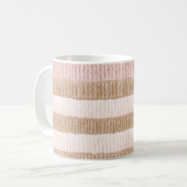 Pink Cream Tan Stripes Coffee Mug (Front Left)