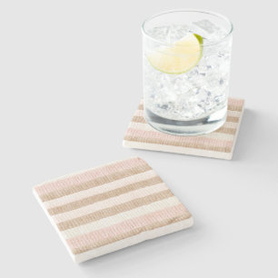 Pink Cream Tan Stripes Stone Coaster