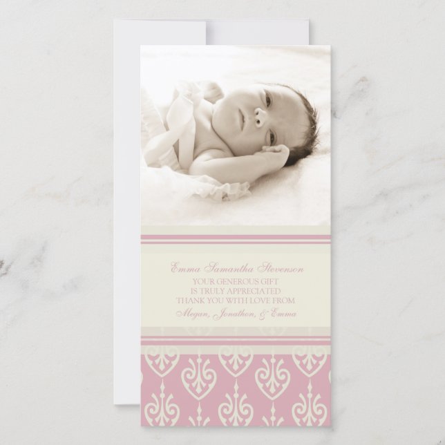Pink Cream Thank You Baby Shower Photo Cards (Front)