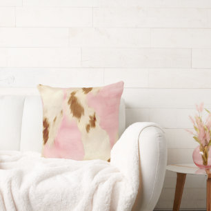 Pink Cream White Brown Cowhide Cushion