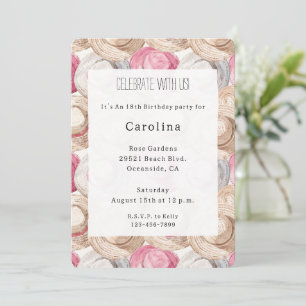 Pink Cream White Straw Hats Birthday Invitation