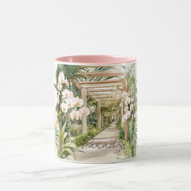 Pink Cream White Tropical Orchid Flowers Paradise Mug (Center)