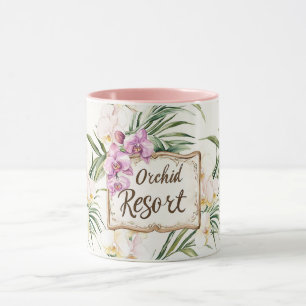 Pink Cream White Tropical Orchid Flowers Resort Mug