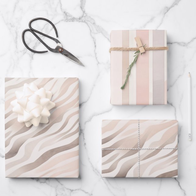 Pink Cream Zebra Animal Print Birthday Wrapping Paper Sheet (Front)