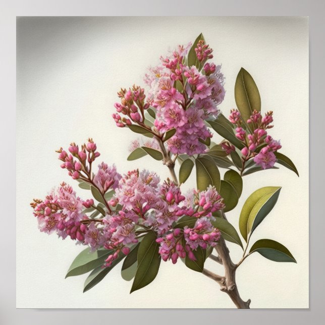 Pink Crepe Myrtle Flowers Art Print Poster (Front)