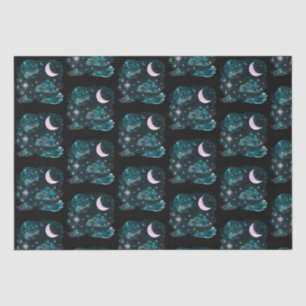 Pink Crescent Moon Stars Celestial Black Halloween Tissue Paper