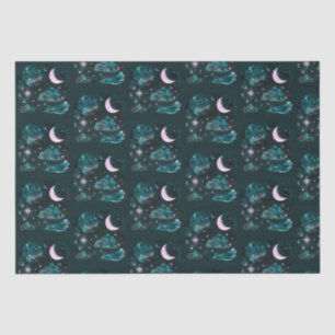 Pink Crescent Moon Stars Celestial Blue Halloween Tissue Paper