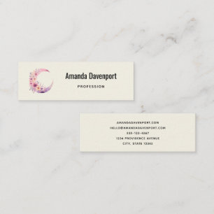 Pink Crescent Moon with Pretty Flowers Mini Business Card