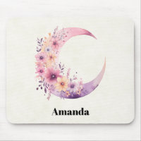 Pink Crescent Moon with Pretty Flowers