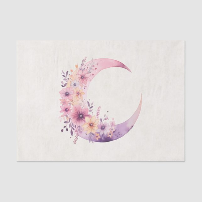 Pink Crescent Moon with Pretty Flowers Tissue Paper (Front)