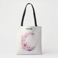 Pink Crescent Moon with Pretty Flowers