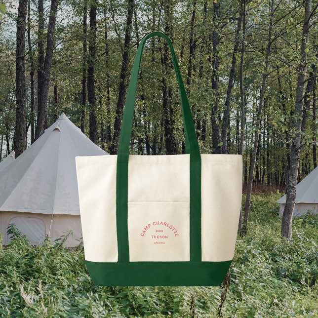 Pink Crest Camp Theme Bachelorette Forest Green Tote Bag (Creator Uploaded)