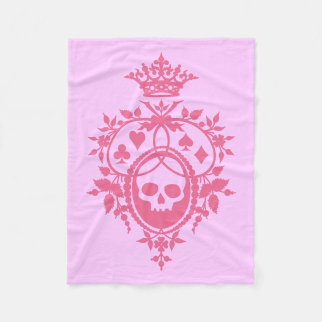 Pink Crest with Skull and Cardsuits Fleece Blanket (Front)