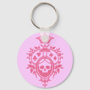 Pink Crest with Skull and Cardsuits Keychain