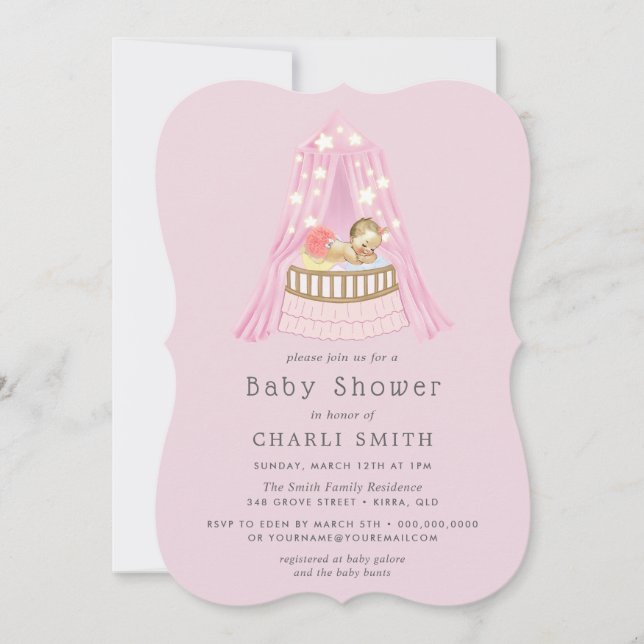 Pink Crib Baby Girls Baby Shower Invitation (Front)