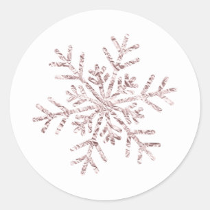 Pink Crinkle Winter Wonderland Snowflake Elegant Classic Round Sticker
