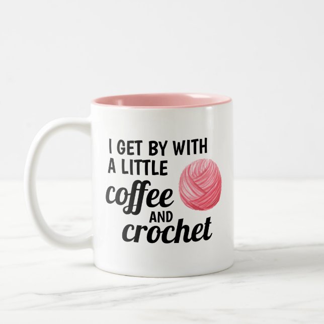 Pink Crochet and Coffee Yarn Two-Tone Coffee Mug (Left)