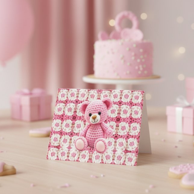 Pink Crochet Bear | Baby Shower Thank You Card (Creator Uploaded)
