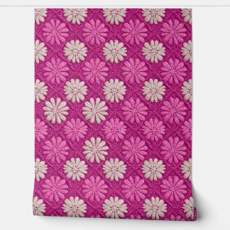 Pink Crochet Floral Granny Square Wallpaper