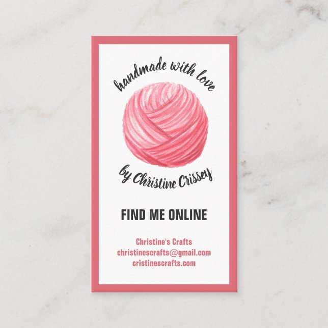 Pink Crochet / Knit Yarn Handmade Craft Business Card (Front)