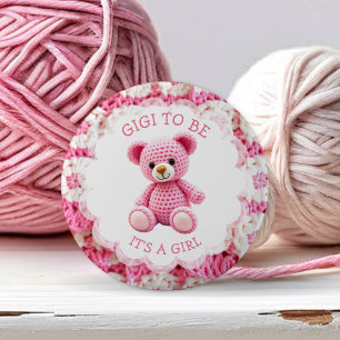 Pink Crocheted Teddy Bear Gigi to Be 6 Cm Round Badge