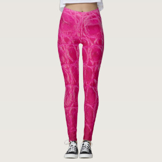 Pink crocodile skin, leather texture leggings