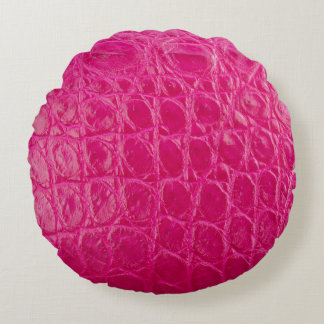 Pink crocodile skin, leather texture round cushion