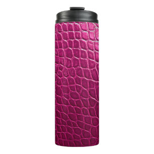 Pink crocodile skin texture thermal tumbler