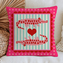 Pink Crocodiles in Heart Pattern Bold Maximalist